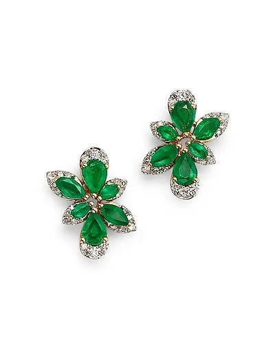 Bloomingdale's Fine Collection Emerald & Diamond Flower Stud Earrings