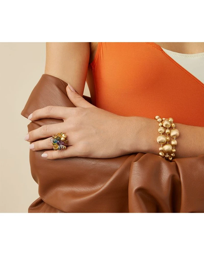 18K Yellow Gold Arica Multi Gemstone Bead Statement Ring