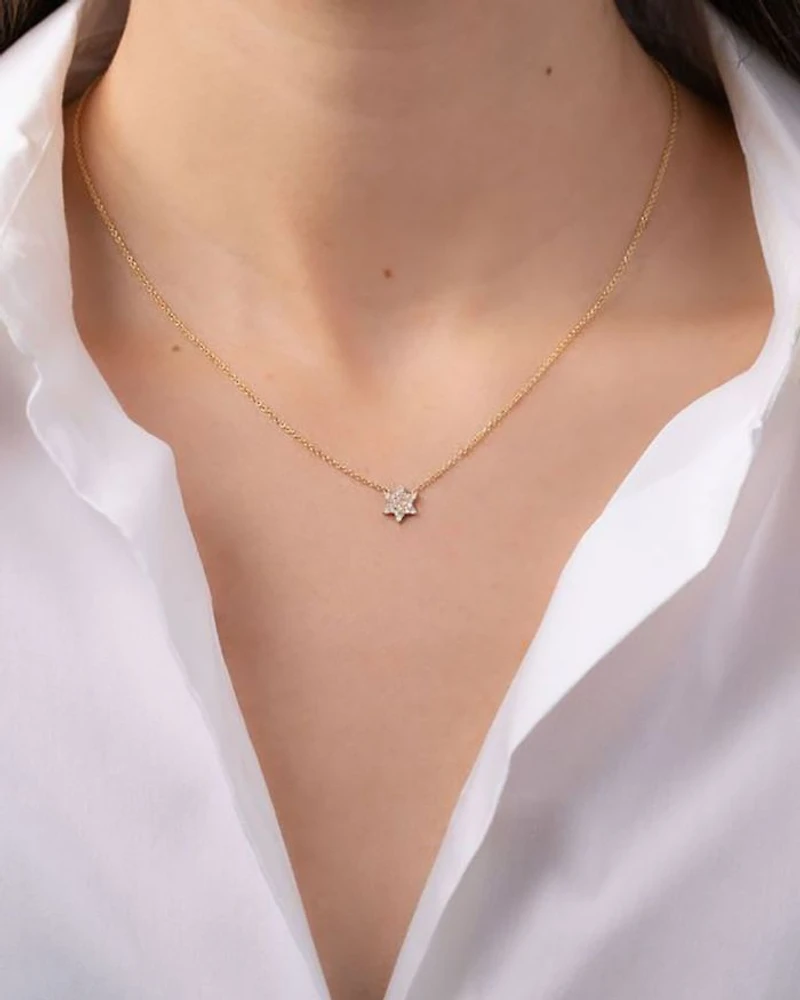 14K Yellow Gold Diamond Star of David Pendant Necklace, 16-18"