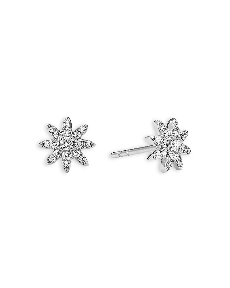 David Yurman 18K White Gold Starburst Diamond Stud Earrings