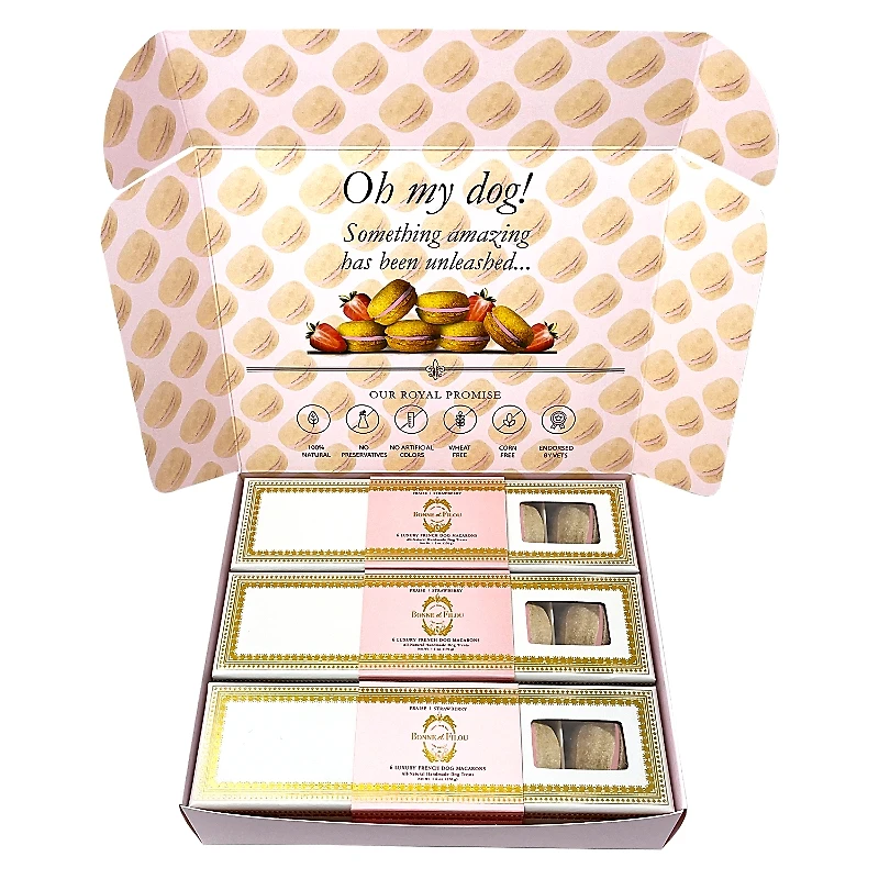 Bonne et Filou Combo Gift Pack of 3-Boxes Dog Macarons (3x Strawberry) - Count of 18