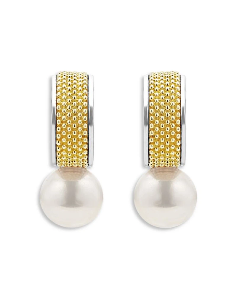 18K Yellow Gold & Sterling Silver Luna Cultured Freshwater Pearl Half Hoop Earrings