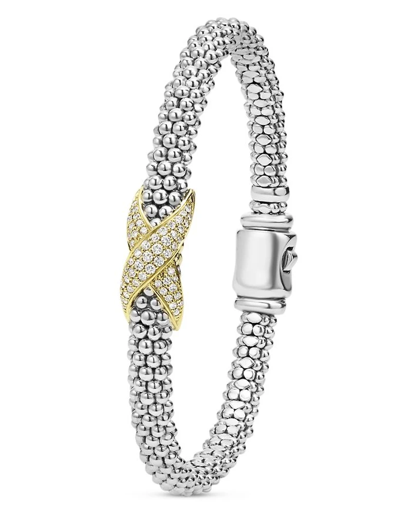 18K Yellow Gold & Sterling Silver Embrace Diamond Pavé X Caviar Bead Bracelet