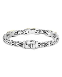 18K Yellow Gold & Sterling Silver Embrace Diamond Pavé X Station Caviar Bead Bracelet