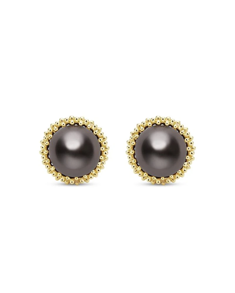 18K Yellow Gold & Sterling Silver Luna Tahitian Black Pearl Stud Earrings