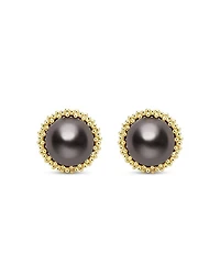 18K Yellow Gold & Sterling Silver Luna Tahitian Black Pearl Stud Earrings