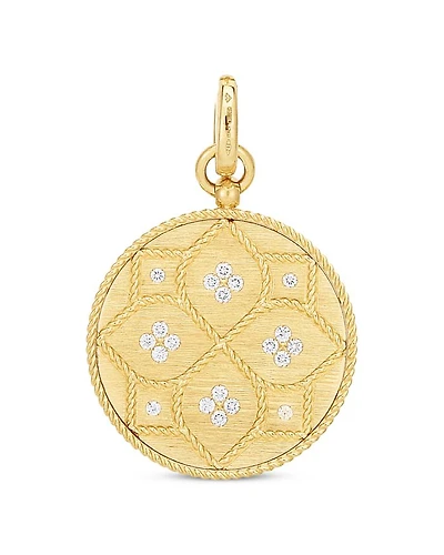 18K Yellow Gold Venetian Princess Medallion White Diamond Pendant, 0.25 tcw