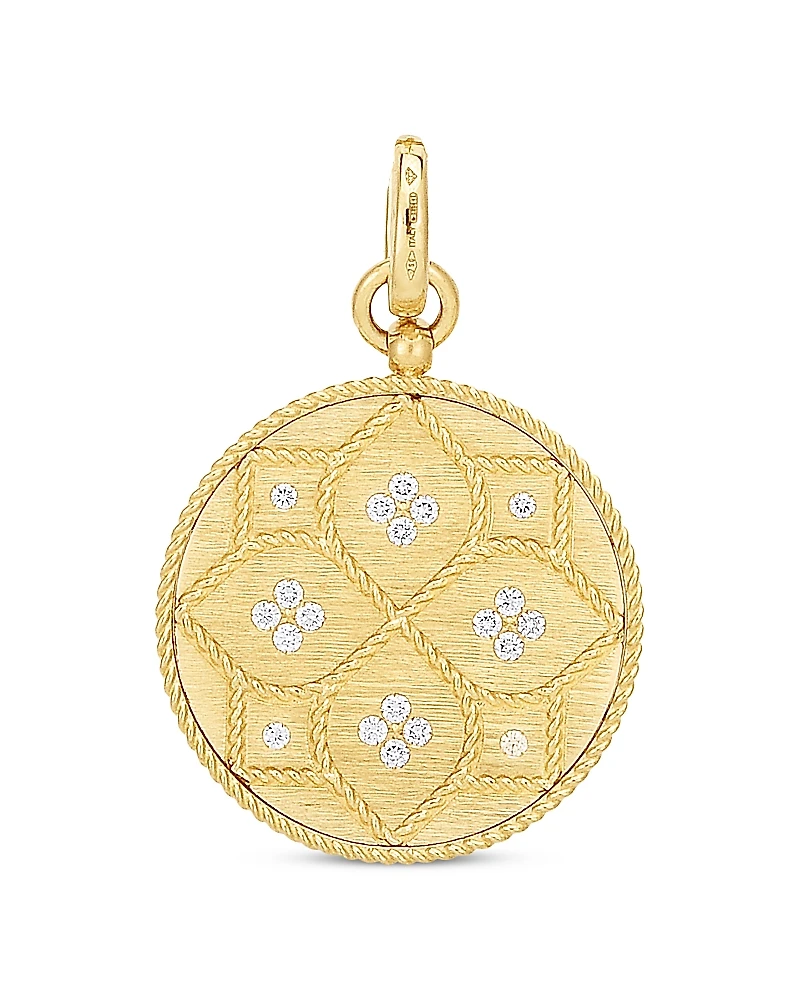 Roberto Coin 18K Yellow Gold Venetian Princess Medallion White Diamond Pendant, 0.25 tcw