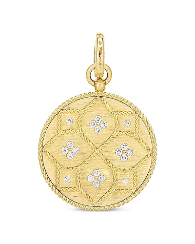 Roberto Coin 18K Yellow Gold Venetian Princess Medallion White Diamond Pendant, 0.25 tcw