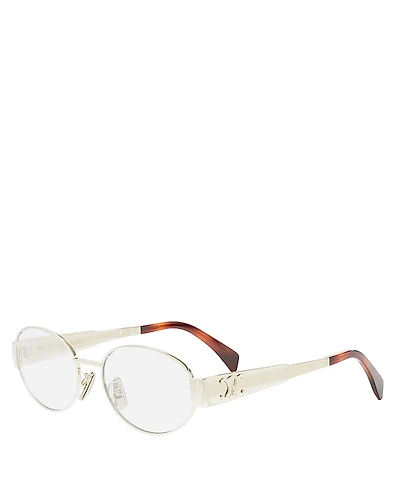 Celine Metal Triomphe Oval Eyeglasses, 53mm