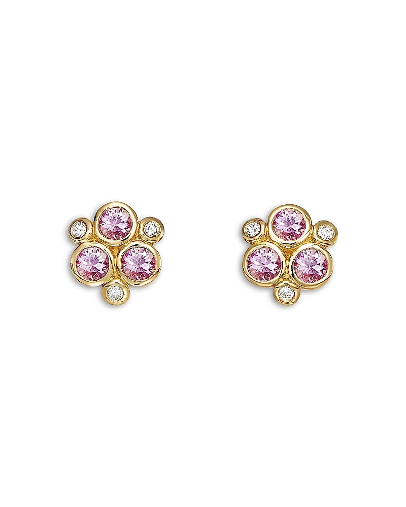 Temple St. Clair 18K Yellow Gold Fj Pink Sapphire & Diamond Bezel Cluster Stud Earrings