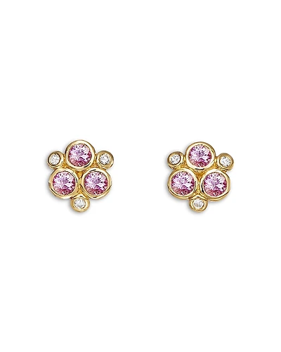 Temple St. Clair 18K Yellow Gold Fj Pink Sapphire & Diamond Bezel Cluster Stud Earrings