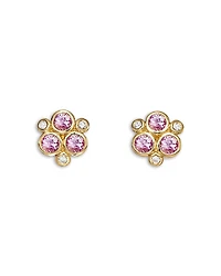 Temple St. Clair 18K Yellow Gold Fj Pink Sapphire & Diamond Bezel Cluster Stud Earrings