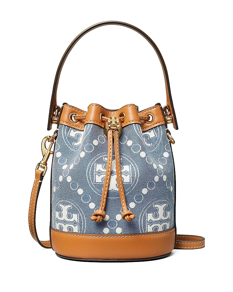 Tory Burch Mini T Monogram Denim Bucket Bag