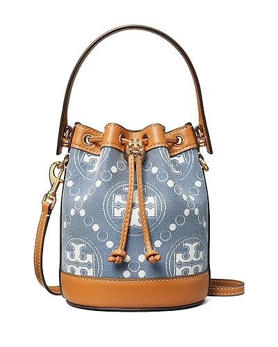Tory Burch Mini T Monogram Denim Bucket Bag