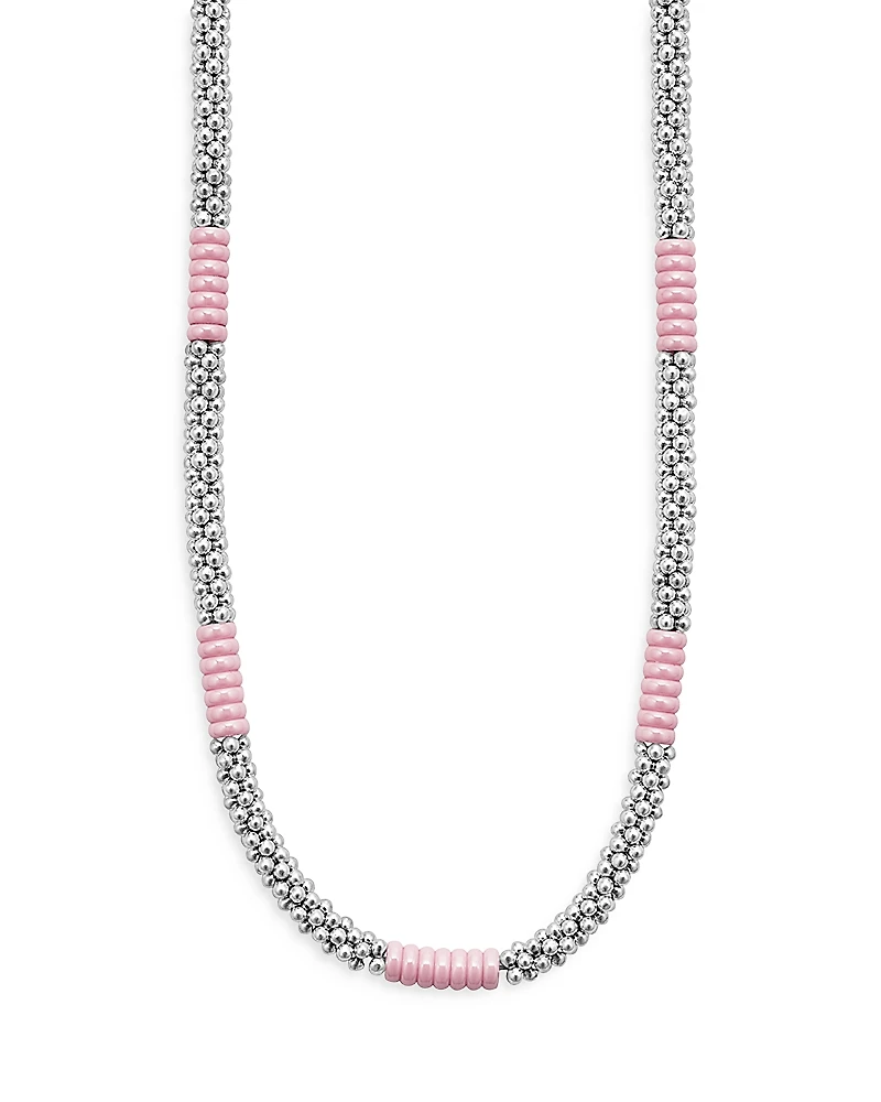 Lagos Sterling Silver Pink Caviar Pink Ceramic Bead Station Necklace