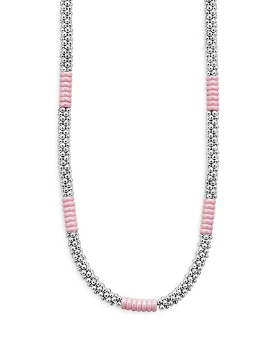 Lagos Sterling Silver Pink Caviar Pink Ceramic Bead Station Necklace