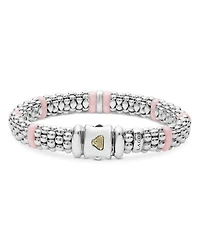 Sterling Silver Pink Caviar Diamond & Ceramic Bead Link Bracelet