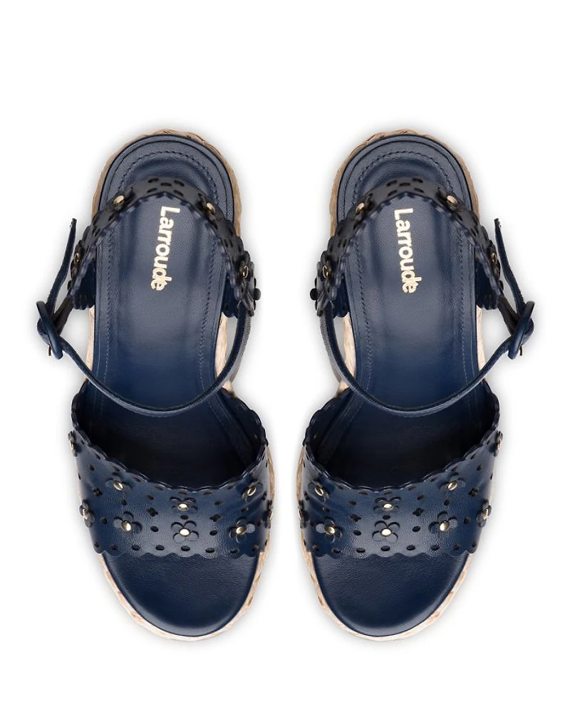 Women's Jasmine Flower Detail Espadrille Wedge Platform Sandals