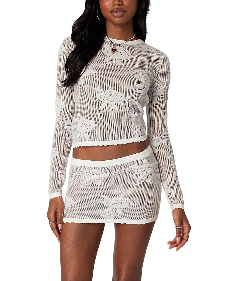 Edikted Saga Embroidered Sheer Knit Top