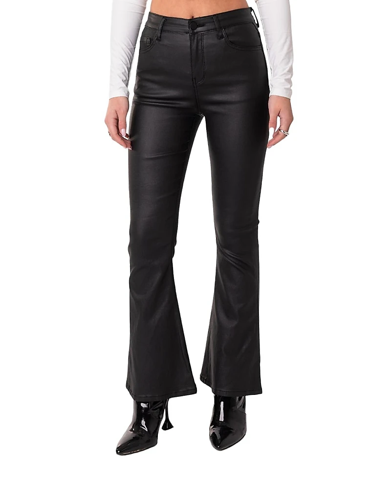 Edikted Petite Luna Faux Leather Flare Jeans