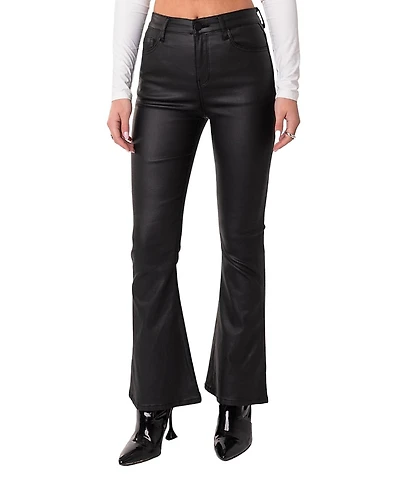 Edikted Petite Luna Faux Leather Flare Jeans