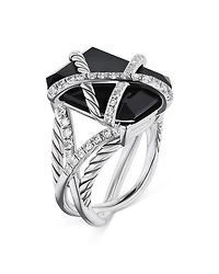 Cable Wrap Ring Sterling Silver with Black Onyx or Crystal & Diamonds, 0.60 tcw