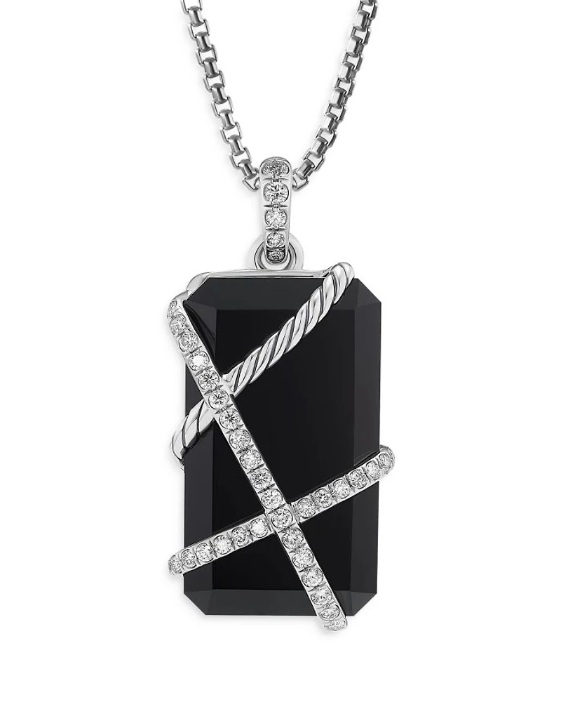Cable Wrap Amulet in Sterling Silver with Black Onyx & Diamonds, 0.92 tcw