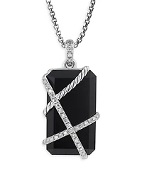 Cable Wrap Amulet in Sterling Silver with Black Onyx & Diamonds, 0.92 tcw