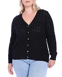 Plus Cotton V-Neck Pointelle Cardigan