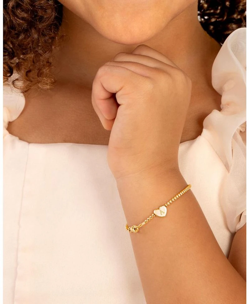 Children's 14K Gold Dainty Heart & Engraved Initial Girls' 5.25" Bracelet
