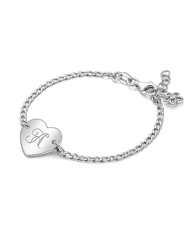 Tiny Blessings Children's Sterling Silver Lovely Heart Id Bracelet & Engraved Initial Girls' 6"