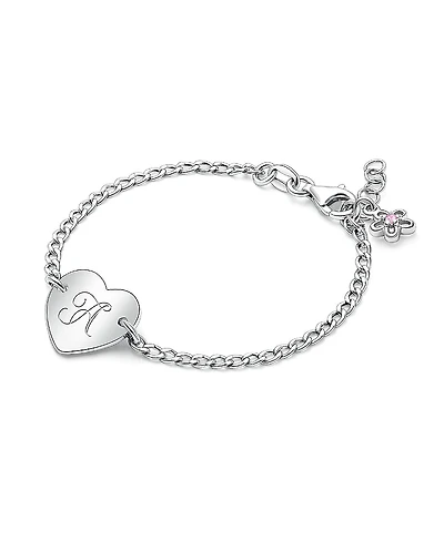 Tiny Blessings Children's Sterling Silver Lovely Heart Id Bracelet & Engraved Initial Girls' 6"