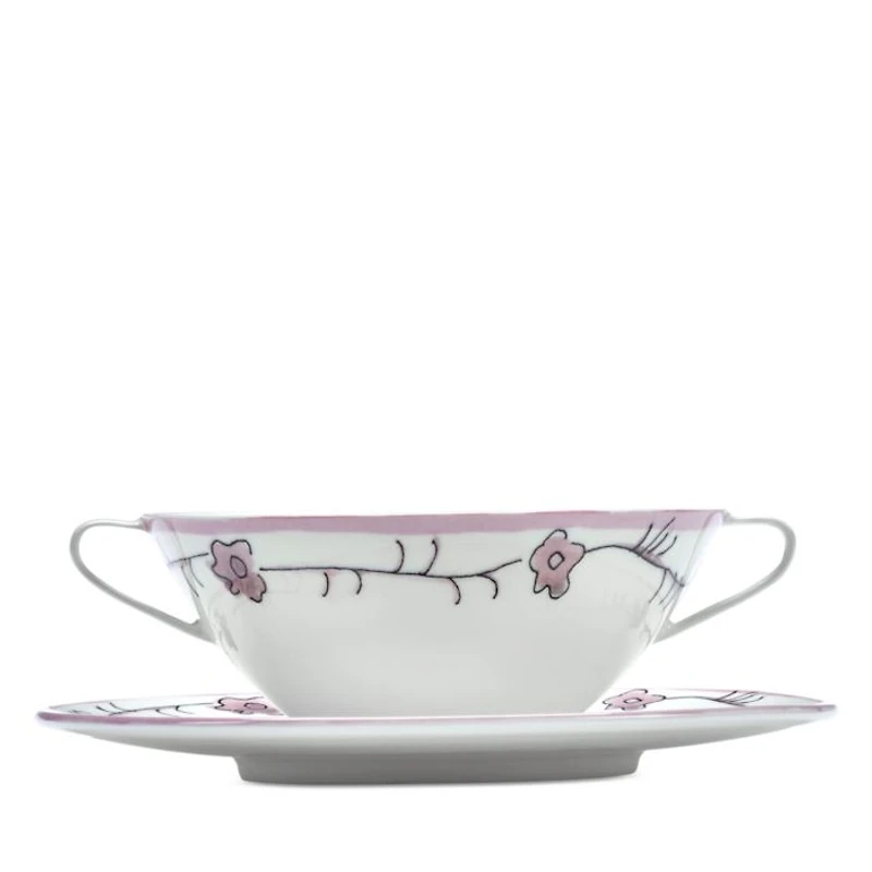 Marni Dark Viola Soup Bowl with Handles & Saucer