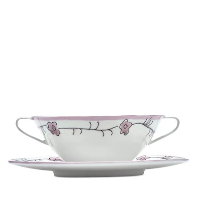 Marni Dark Viola Soup Bowl with Handles & Saucer