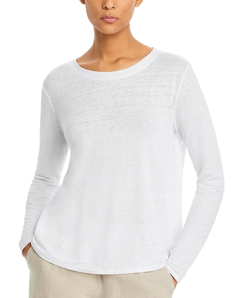 Eileen Fisher Linen Crewneck Long Sleeve Tee