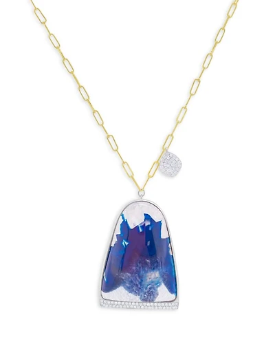 14K Yellow & White Gold Blue Sapphire Statement Pendant Necklace, 32"