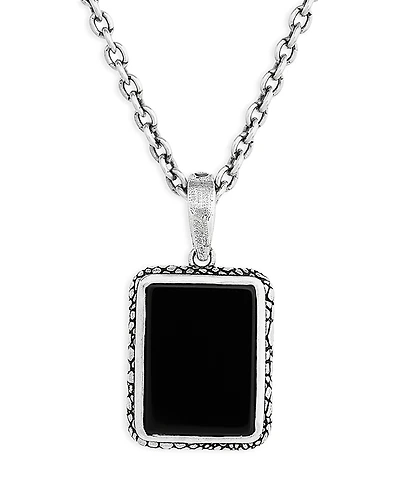 John Varvatos Sterling Silver Snakeskin Black Onyx Pendant Necklace, 24