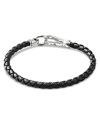 Men's Silver Woven Leather Hook Clasp Bracelet