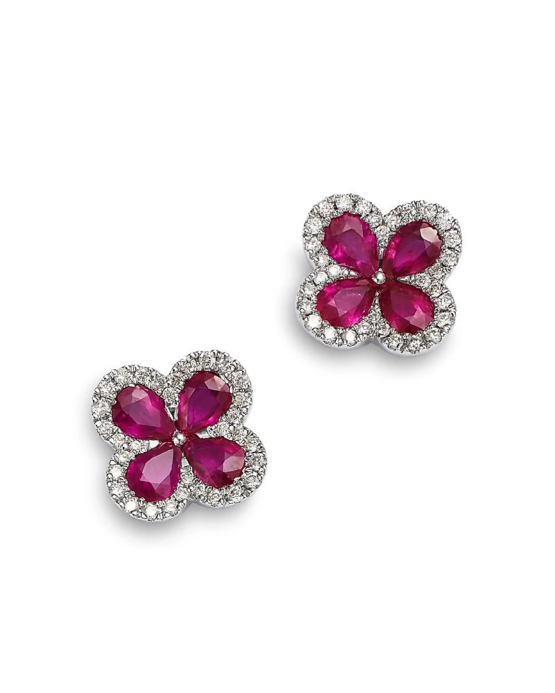 Bloomingdale's Fine Collection Ruby & Diamond Clover Earrings