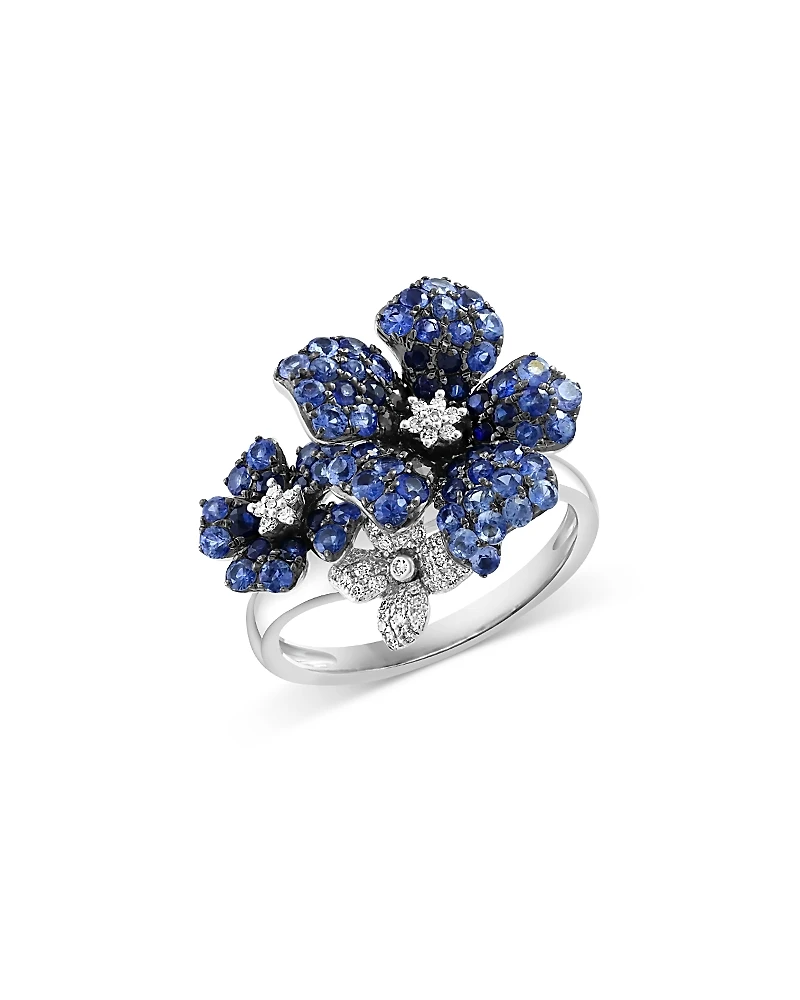 Bloomingdale's Fine Collection Blue Sapphire & Diamond Triple Flower Statement Ring