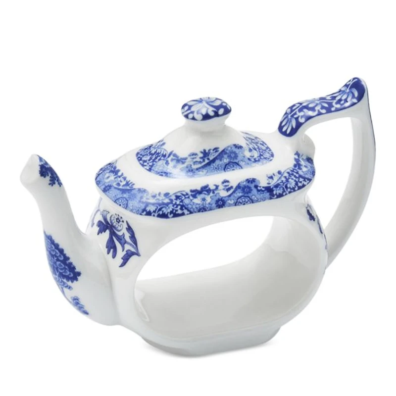 Blue Italian Teapot Napkin Rings - Set of 4
