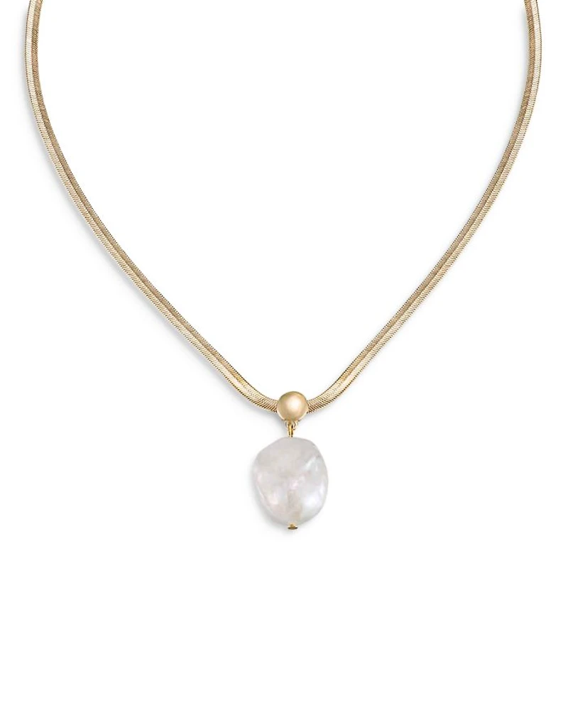 Baroque Pearl Pendant Snake Chain Necklace in 18K Gold Plated, 16"