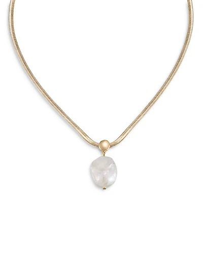 Baroque Pearl Pendant Snake Chain Necklace in 18K Gold Plated, 16"