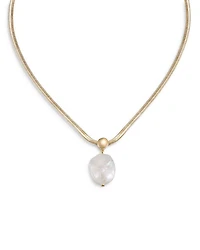 Baroque Pearl Pendant Snake Chain Necklace in 18K Gold Plated, 16"