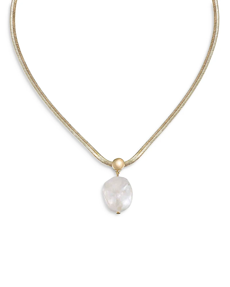 Ettika Baroque Pearl Pendant Snake Chain Necklace