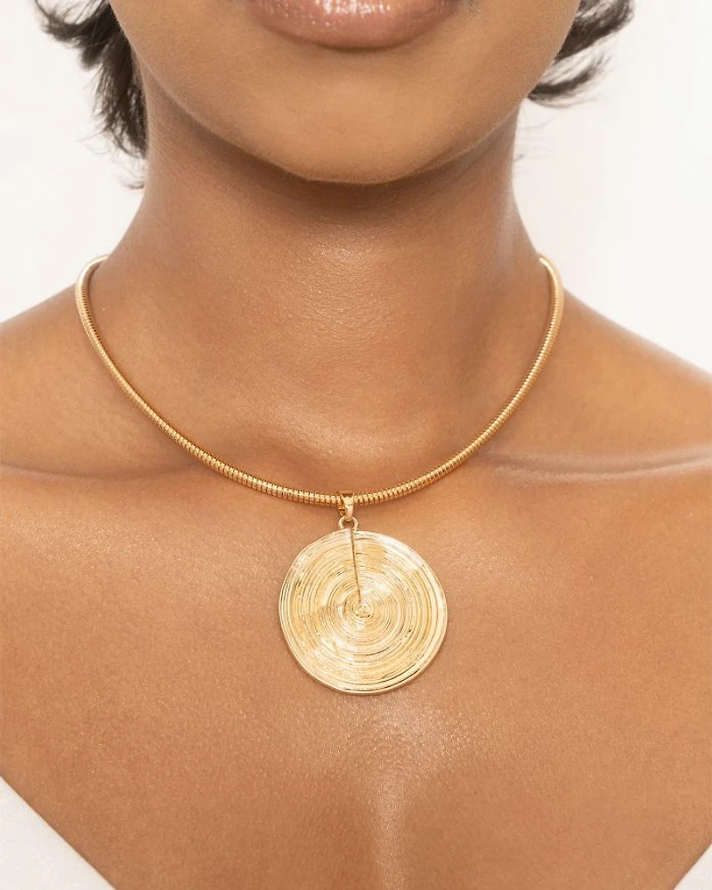 Statement Disc Choker Necklace in 18K Gold Plated, 15"