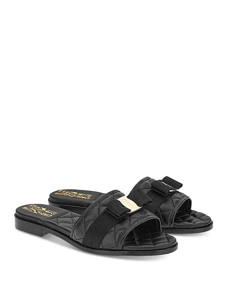 Ferragamo Women's Lovec Q Bow Accent Quilted Slide Sandals