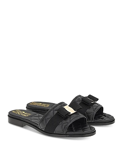 Ferragamo Women's Lovec Q Bow Accent Quilted Slide Sandals