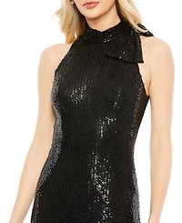 Sequined Soft Tie Halter Neck Column Gown